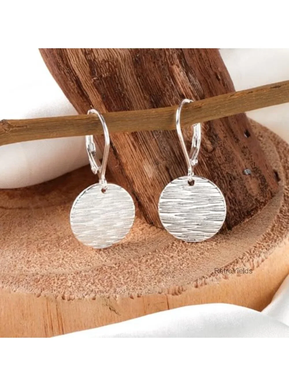 Silver Plated Brass Hammered Coin Drop Leverback Earrings Hypoallergenic 925